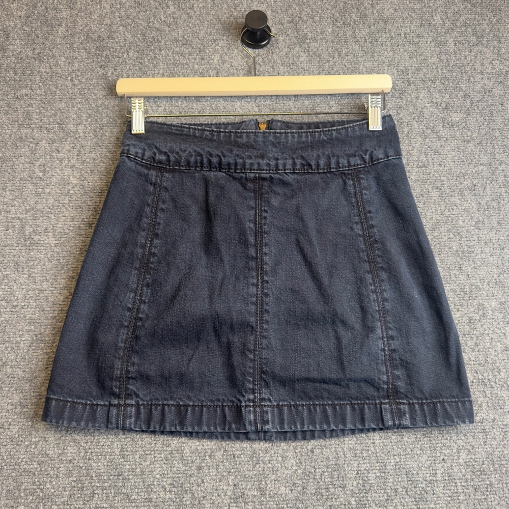 Free People Denim Skirt Womens 0 Black Mini Jean Boho A-Line Exposed Zip Faded